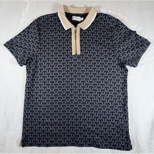Topman Polo Men's XL Black Gray Knit 1/4 Zip Shirt All Over Print Mod Retro